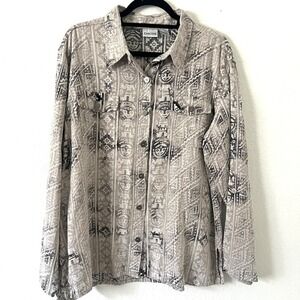 Vintage Chicos Sz 3 XL Southwestern Aztec Tribal 100% Linen Shirt Shacket